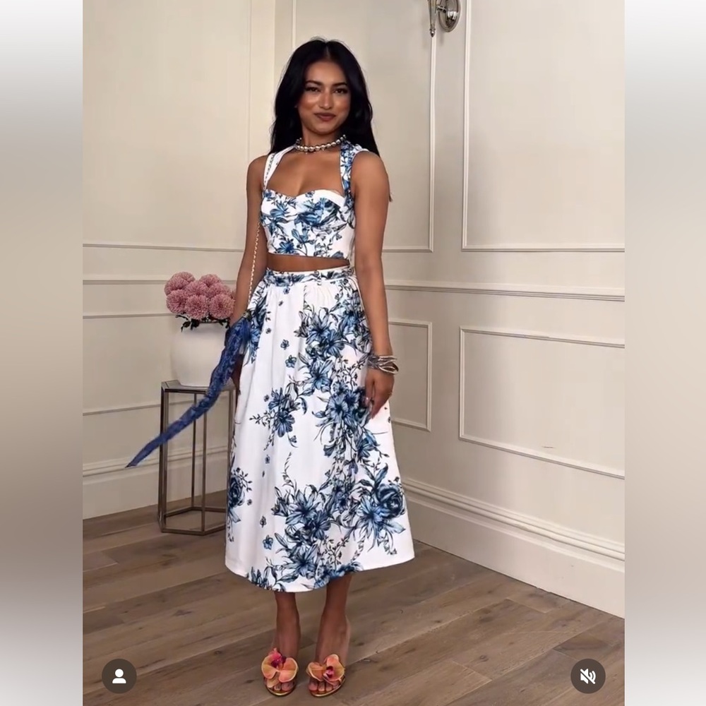 ZARA NWT Floral Printed Crop Top & Matching Print Maxi Skirt